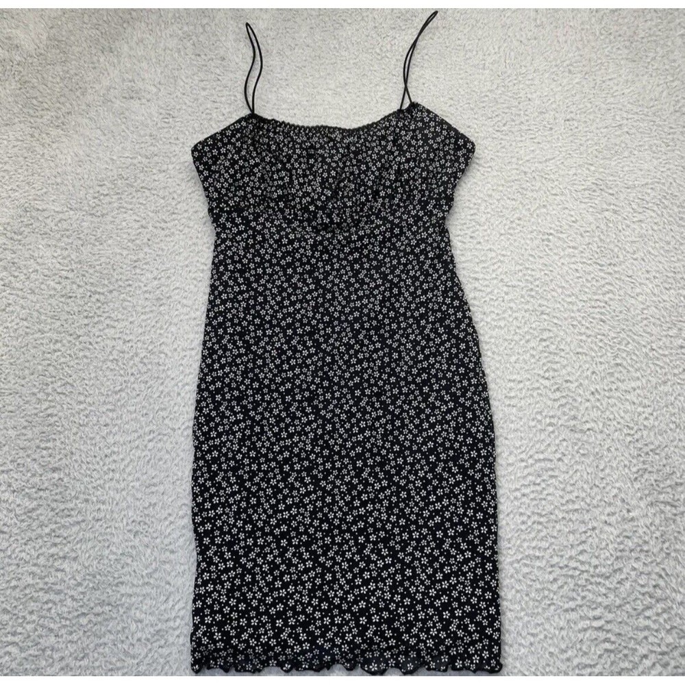 Forever 21 Bodycon Cami Mini Dress Women Small Black Floral Spaghetti Straps Y2K